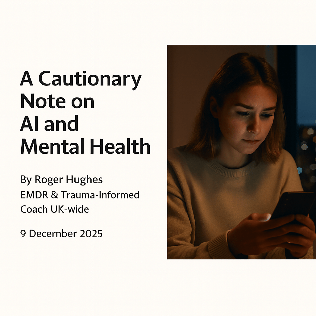 Why Chatbots Can’t Heal Trauma: A Cautionary Note on AI and Mental Health
By Roger Hughes | EMDR & Trauma-Informed Coaching | UK-wide